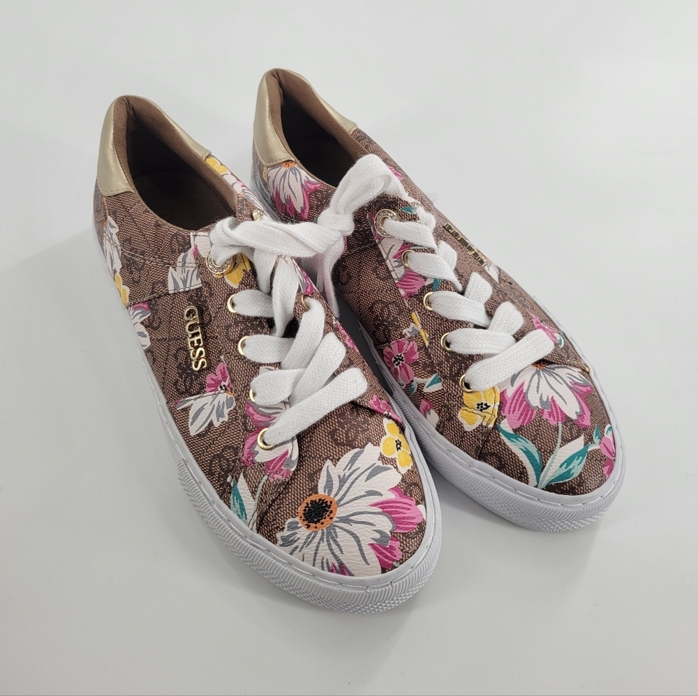 Guess Brown Floral with Gold Accents Shoes‎ Size 7M NWOT